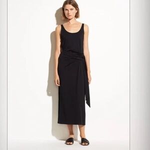 VINCE Sleeveless Midi Wrap Dress in Black Pima Cotton Small